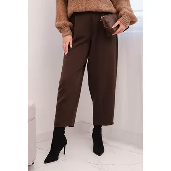 Dámské kalhoty Kesi Dámské kalhoty s vysokým pasem a sklady Barva: Hnědá, Velikost: UNI