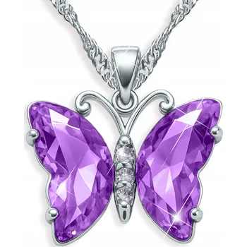 Přívěsek Náhrdelník s motýlem Velký Přívěsek přívěsek s fialovým kamenem STŘÍBRO 925