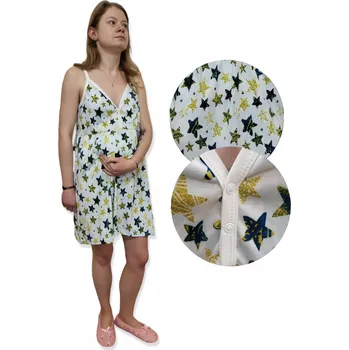 Dámská noční košile Těhotenská košile na kojení BAVLNA 100% na ramínka vel XS HVĚZDIČKY