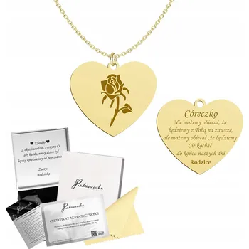 Náhrdelník Zlatý Náhrdelník Srdce Růže Citát Dárek pro Dceru 925 GRAVÍROVÁNÍ DÁREK Zlatá