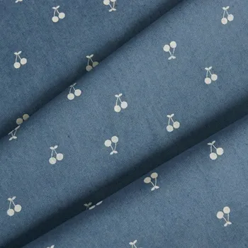 Zbytek - Tenká džínovina/ jeans 120g potisk třešničky tmavě modrá