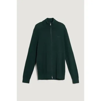 Pánský svetr KARDIGÁN GANT TEXTURED COTTON MERINO CARDIGAN TARTAN GREEN