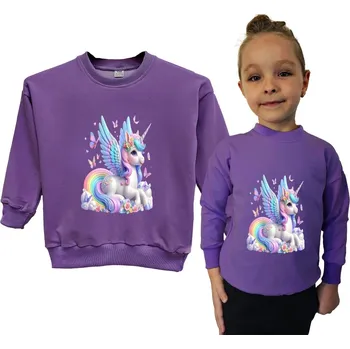 Chlapecká mikina Dětská Tepláková Mikina pro Holčičku Fialová se vzorem Jednorožce Velikost 116/1