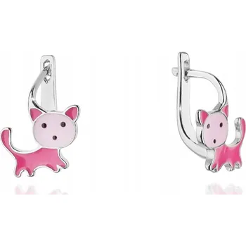 Náušnice STŘÍBRNÉ NÁUŠNICE Anglické zapínání ryzost 925 Růžové Koťátka Kočky pro Dívky