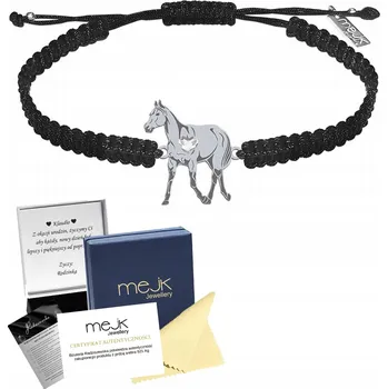 Náramek Stříbrný náramek s koněm plemene Anglický plnokrevník (925) Makramé Dárek Žena GRAVÍROVÁNÍ