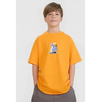 4F Tričko oversize s s potiskem pro kluky - oranžové, velikost 164 (13-14 let)