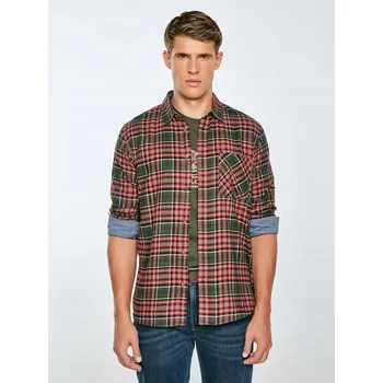 Pánská košile BIG STAR Pánská flanelová košile s kostkovaným vzorem, bordó-khaki Koner 303 XL