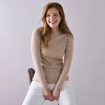 Dámský svetr Blancheporte Žebrovaný pulovr se stojáčkem béžová 42/44