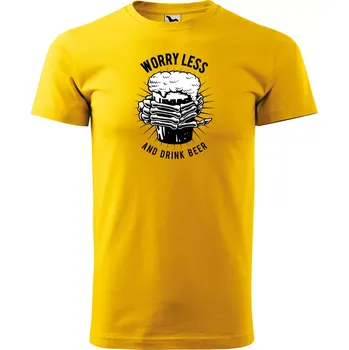 Pánské tričko Sablio Tričko s potiskem Worry less and drink beer - žluté 4XL