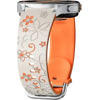 Gravírovaný silikonový řemínek pro Samsung Galaxy Watch 6 44 mm Dvoubarevný květinový design Rytý pohodlný prodyšný sportovní pásek oranžová