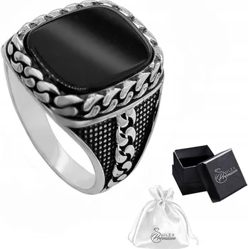 Prsten Stříbrný pečetní prsten ryzost 925 Onyx s věncem | vel. 27