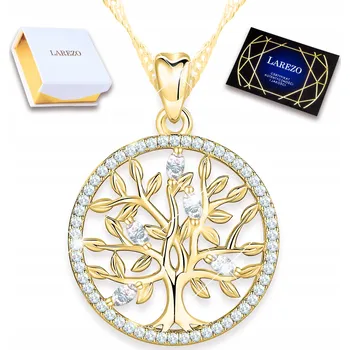 Náhrdelník Zlatý Náhrdelník Strom Života s Zirkony Křišťálový Kruh STŘÍBRO 925