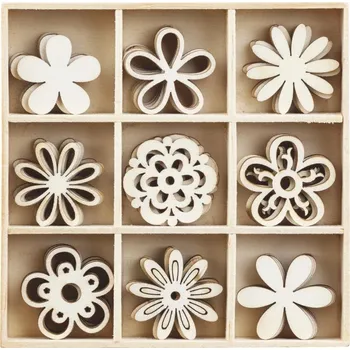 HEYDA Sada dřevěných dekorací v krabičce - květiny