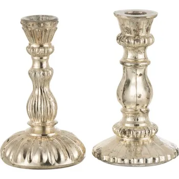 Svícen 2ks stříbrný antik skleněný svícen Vintage Chantal S - Ø 9*15 cm