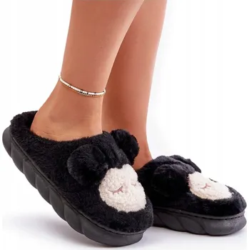 Dámské pantofle PANTOFLE DÁMSKÉ KOŽÍŠKOVÉ S UŠIMA TEPLÉ POHODLNÉ ČERNÉ 36/37