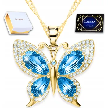 Náhrdelník Zlatý Náhrdelník Modrý Motýl s Křišťálovými Motýlky a Zirkony STŘÍBRO 925