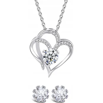 Náhrdelník NÁHRDELNÍK NÁUŠNICE Stříbro 925 Dárková Sada Věčná Růže Srdce