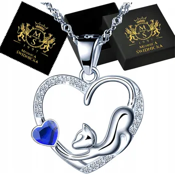 Náhrdelník Stříbrný náhrdelník 925 Kočka v srdci se zirkony – ideální Dárek pro ženy