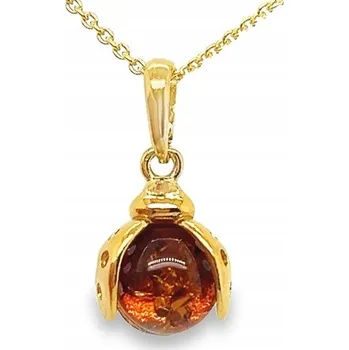 Přívěsek WISIOREK srebrny pozłacany ZÁVĚS s JANTARem beruška FILM