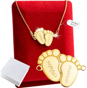 Náhrdelník Zlatý Náhrdelník 925 GRAVÍROVÁNÍ Otisk Nohy Dárek Dla Mamy