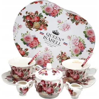 Šálky s podšálky 2 ks Queen Isabell 250 ml s cukřenkou a mléčenkami