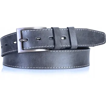 Opasek KOŽENÝ Pásek Pánský 4cm Jeans Šedý Univerzální Ozdobný prošívaný