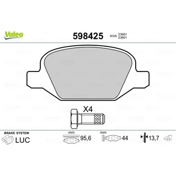 Brzdová destička Sada brzdových destiček, kotoučová brzda VALEO 598425