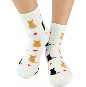 Dámské ponožky NOVITI dámské ponožky bavlna froté SF010 KOČKY ecru 39-42