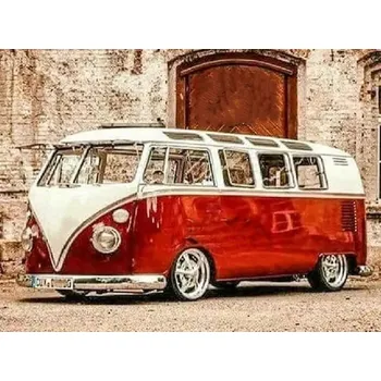 Obraz Diamantová mozaika Červený autobus Okurka Vw 30X40 cm