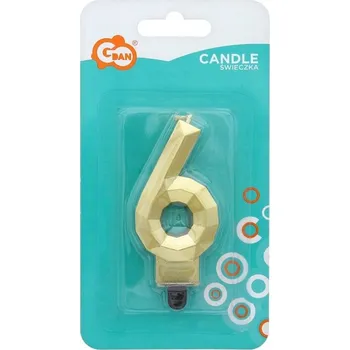 Dortová svíčka ZLATÁ SVÍČKA na narozeniny na dort Číslice 6 DIAMANTOVÁ metalická 7.6 cm