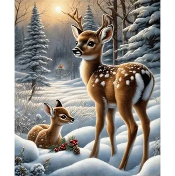Obraz Diamantová mozaiková výšivka Kreativní jelen v zasněženém lese 30x40 cm