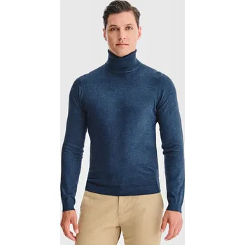Pánský svetr Klasický pánský hladký rolák v tmavě modré barvě Pako Lorente vel M