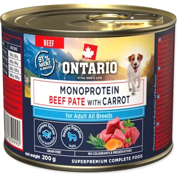 Krmivo pro psa Konzerva Ontario Adult monoprotein hovězí pate s mrkví 200g