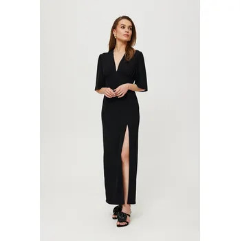 Dámské šaty ŠATY ELEGANTNÍ VEČERNÍ DÁMSKÉ MAXI S ROZPARKEM ČERNÉ 44 XXL