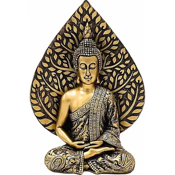 Buddha meditující thajská soška s Bodhi listem cca 10 x 17 x 24 cm