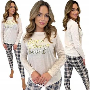 Dámské pyžamo Dámské bavlněné pyžamo dvoudílné s dlouhým rukávem, kostkované, teplé, velikost M