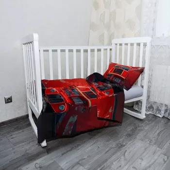 Povlečení Sablio Mikroplyšové dětské povlečení do postýlky Červený patrový autobus Vlajka - 120x90 / 40x60