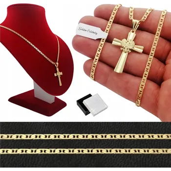 Náhrdelník PÁNSKÝ ZLATÝ ŘETÍZEK S KŘÍŽEM 925+585 DÁREK