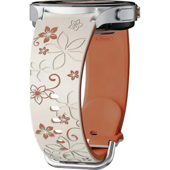 Gravírovaný silikonový řemínek pro Samsung Galaxy Watch 5 Pro 45 mm Dvoubarevný rytý květinový design Prodyšný pohodlný sportovní pásek hnědá