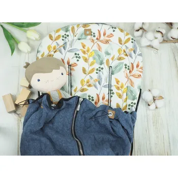 SET Podložka prodloužená (Leaves, černý fleece) + copánková deka (jeans, černý fleece)