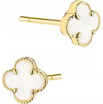 Náušnice ZLATÉ NÁUŠNICE PEcky ryzost 585 BÍLÉ JETELINKY 14k