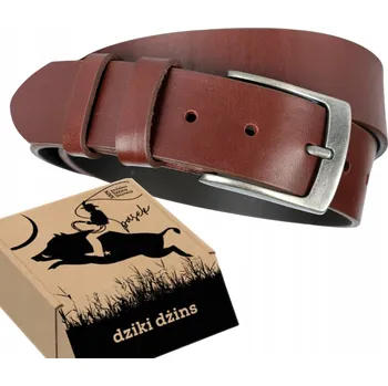 Opasek DZIKI DżINS Široký pánský kožený pásek 85 cm koňaková hovězí kůže dárek