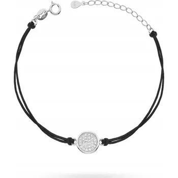 Náramek Stříbrný náramek 925 Černá šňůrka KOLEČKO