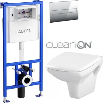 WC sada LAUFEN Rámový podomítkový modul CW1 SET s chromovým tlačítkem + WC CERSANIT CLEANON CARINA + SEDÁTKO H8946600000001CR CA1