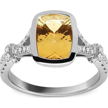 Prsten Výrazný prsten s citrínem 2,00 ct a diamanty, bílé zlato DIHU006A + dárkové balení LUXUS zdarma
