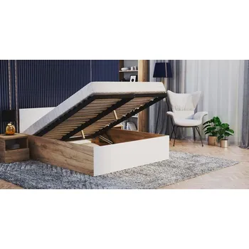 Postel Manželská postel PANAMA 140x200 se zvedacím dřevěným roštem DUB BÍLÁ