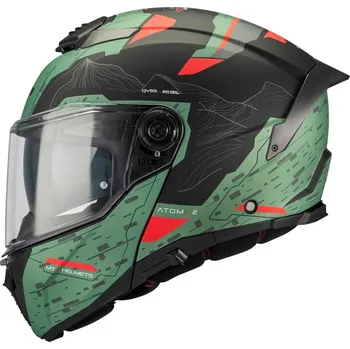 Helma na motorku MT Helmets Výklopná helma na motorku MT Atom 2 SV Highlands C6 matná zeleno-černo-červená L