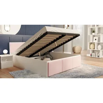 Postel Manželská postel PANAMA T 180x200 se zvedacím dřevěným roštem BÍLÁ RŮŽOVÁ