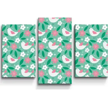 Obraz Sablio Obraz - 3-dílný Květiny a ptáčci - 75x50 cm