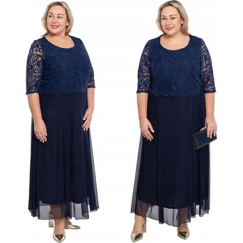 Dámské šaty Tmavě modré síťované šaty s krajkou velikost 56